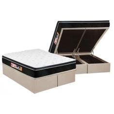Cama Box Baú King: Colchão Espuma D33 Castor Black e White Air Euro Pi
