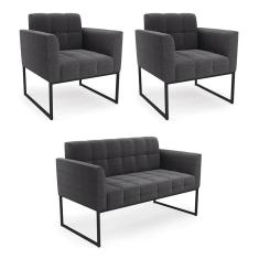 Sofá Namoradeira e 2 Poltronas Industrial Pto Elisa Bouclê Grafite D03 - D?Rossi