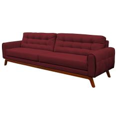 Sofá 3 Lugares Sala de Estar Eros 210 cm Veludo Vinho Base Fixa - Gran Belo