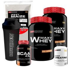 Kit 2x Whey Waxy Whey 900g+ BCAA 100g+ Creatina 100g+ Waxy Maize 800g+ Coq- Bodybuilders-Unissex