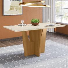 Mesa de Jantar com Tampo de Vidro 160cm Vértice Móveis Henn Marrom/Off White