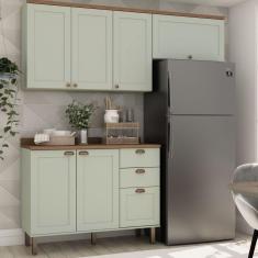 Cozinha Compacta com Tampo 6 Portas 3 Gavetas Iluminata Genialflex Verde Mint