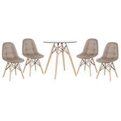 Loft7, Kit - Mesa de vidro Eames 70 cm + 4 cadeiras estofadas Eiffel Botonê nude