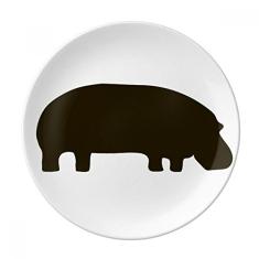 Prato de sobremesa com retrato de animal hipopótamo preto de porcelana decorativa de 20,32 cm para jantar em casa