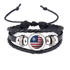 DIYthinker Pulseira com contas de couro trançado com a bandeira nacional dos EUA
