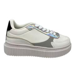 Tênis Feminino Flat Plataforma Holográfico Casual Lançamento
