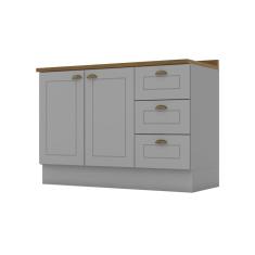 Balcão para Cozinha 3 Gavetas 2 Portas com Tampo Emily Cinza/Marrom