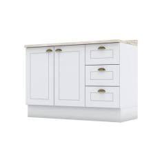 Balcão para Cozinha 3 Gavetas 2 Portas com Tampo Emily Branco HP/Calcare