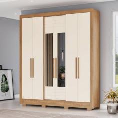 Guarda-roupa 6 Portas 3 Gavetas com Espelho B366 Marrom/Off White