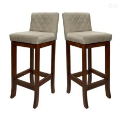 Kit 2 Banquetas Média em Madeira Maciça Tóquio Matelassê Suede Bege CCS