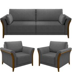 Kit Sofá 02 Lugares 162Cm Com 02 Poltronas M03 Chumbo