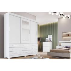 Guarda Roupa Solteiro 3 Portas e 9 Gavetas c/ Espelho Jequitibá/Buriti Branco - Novo Horizonte