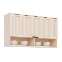 Armário de Cozinha Modulado Aéreo p/ Connect c/1 Porta Basculante Ripada 120cm Off White - Henn