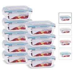 KIT 9 Potes de Vidro Retangular com Tampa Hermética 370ml Cor:Azul (QH)