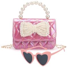 LJCTULY Bolsa infantil, bolsa com laço para meninas, bolsa infantil, bolsa transversal para meninas, presente de aniversário, Rosa, Casual