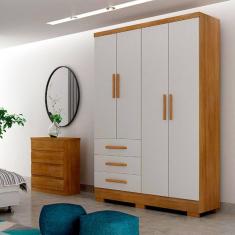 Guarda Roupa Agata 4 Portas 3 Gavetas Com 6 Pés Cumaru/fendi