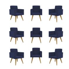Kit 09 Cadeiras Poltronas Decorativa - Escritório - Recepção Cor:azul Marinho