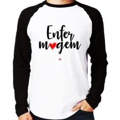 Camiseta Raglan Enfermagem por amor Manga Longa - Foca na Moda, Branco