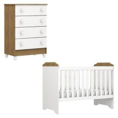 Berço Americano Mini Cama E Cômoda Mel Flat Branco Acetinado Amadeirad