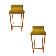 Kit 2 Banco Banqueta Cadeira Grécia Base Metal Bronze Veludo - Fina Mo