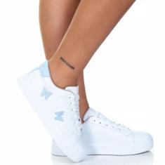 Tenis Feminino Casual Branco Azul Borboleta Estilo Shoes, 38, Branco, 