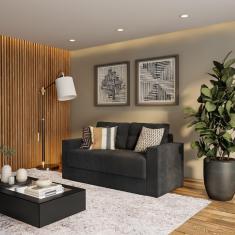 Sofá 3 Lugares Retrátil Nuremberga Suede Preto 180 cm