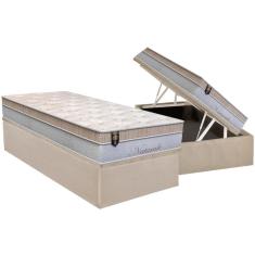 Conjunto Box Baú Solteiro Colchão Molas Orthoflex Ensacadas Naturale + Base Crc Suede Clean (88x188)