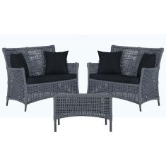 2 Sofá Área e Mesa Igapó Alumínio Pintura Preta Corda Náutica Estofado Impermeável Almofada 12 Trama