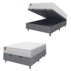 Cama Box Baú Colchão Casal Molas Ensacadas Real 138x188x68cm Branco/cinza Inducol Branco