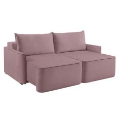 Sofá 3 Lugares Retrátil Moon Linho Rosa 220 cm - Modern