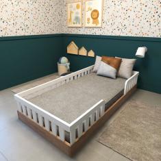 Cama Infantil Montessoriana Solteiro Sol Carvalho Mel/Branco