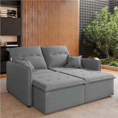 Sofá Cama Retrátil E Reclinável 2,10m 3 Lugares Bipartido Com Molas Glamour Veludo Cinza Selmer Cinza
