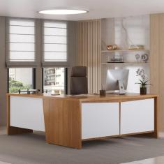 Escrivaninha Mesa Escritório em L Chefia com 2 Portas 3 Gavetas em Tam