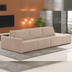 Sofá Ilha Modular Para Sala 342cm com Puff Dublin K01 Veludo Bege - Ly