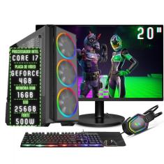 PC Gamer Completo 3green Play Intel Core i7 16GB RAM Placa de vídeo Geforce 4GB SSD 256GB Monitor 20&quot; 75Hz Fonte 500W 3GP-063