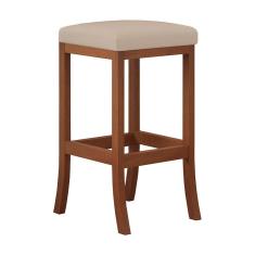 Banqueta Média Estofada Barcelona 38 x 64 Cm Bancada Bar Madeira Maciça Castanho Suede Bege - CCS