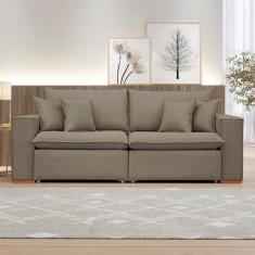 Sofá Retrátil 220cm Barcelona Veludo/Bege Escuro