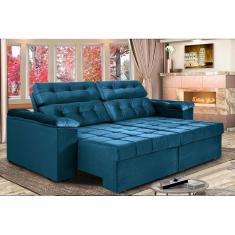 Sofá Retrátil E Reclinavel New Austrália 2,25m Tecido Suede Azul - Cama Inbox
