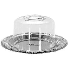 Prato para Queijo de Aço Inox com Tampa Acrilico Diâmetro 19cms- Viel