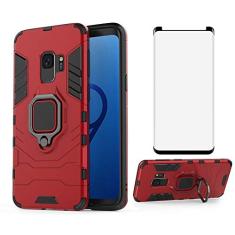Capa de telefone para Samsung Galaxy S9 com protetor de tela de vidro temperado e suporte de anel magnético suporte suporte fino acessórios para celular rígido Glaxay S 9 Edge 9S GS9 homens meninos