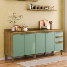 Cozinha Compacta Magnólia com 2 Balcões 4 Portas 3 Gavetas Mel e Verde