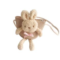 UNDERPINE Bolsa infantil para meninas, bolsa transversal de coelho para meninas, bolsa de palha para meninas de 2 a 7 anos, Marrom, Small