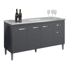 Balcão Para Pia Gabriela 150 Cm 4 Portas Cinza Ajl