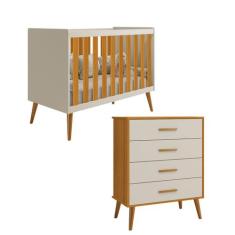 Berço Americano 2 em 1 e Comoda Gaveteiro Isis Areia Fosco/ Savana Fos