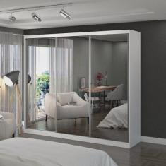 Guarda Roupa Casal Espelhado 3 Portas de Correr 4 Gavetas 1905E3 Foscarini Branco