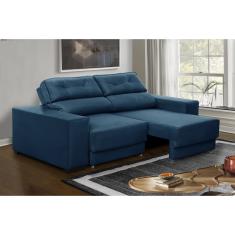 Sofá Retrátil e Reclinável 1,80m 3 Lugares Nubia Suede Azul Madelina Decor
