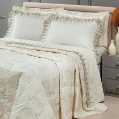 Jogo De Cama Queen Bordado Mistral Algodão 200 Fios- 04 Pçs