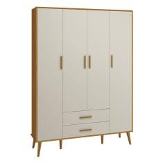 Guarda Roupa Infantil 4 Portas Isis Areia Acetinado Savana - Reller