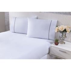 Jogo De Cama 100% Algodão Percal 150 Fios Solteiro Gran Moratta 2 Peças - Branco E Detalhe Palha