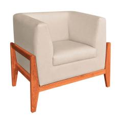 Poltrona Lucy Linho Fino Bege A27 Base Madeira Castanho D`Rossi